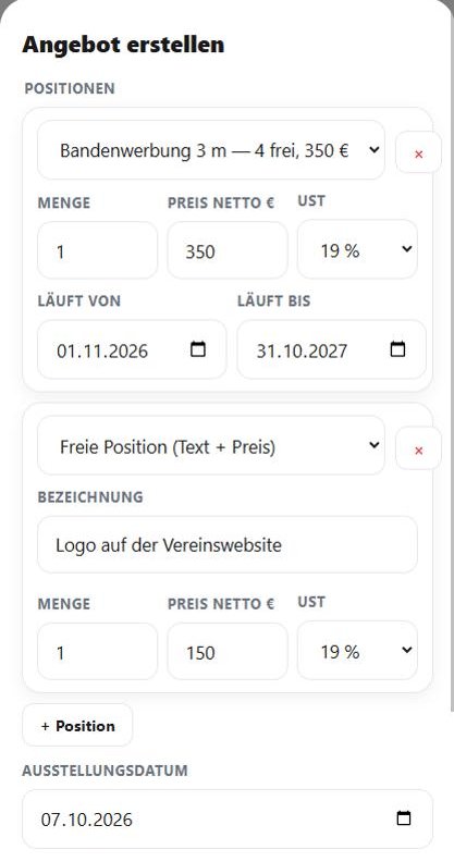 Kadyo: Angebot erstellen mit zwei Positionen und Laufzeit
